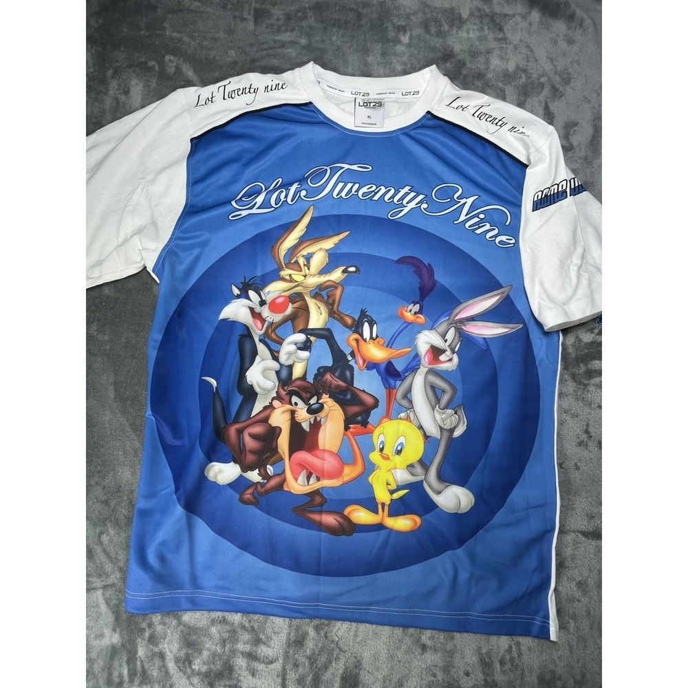 Vintage Lot 29‎ Shirt Mens XL Blue All Over Print Looney Tunes Cast Baggy Y2K
